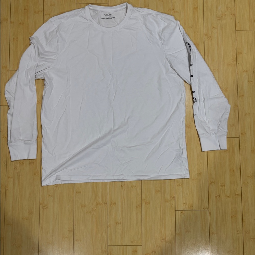 Calvin Klein White Long Sleeve Tee with Sleeve Logo